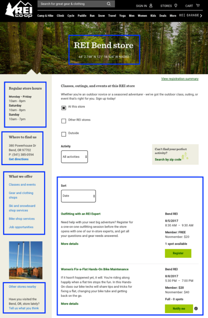 REI location page example