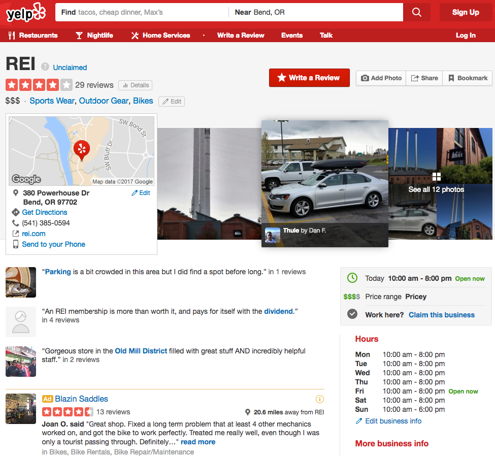 REI Yelp location example