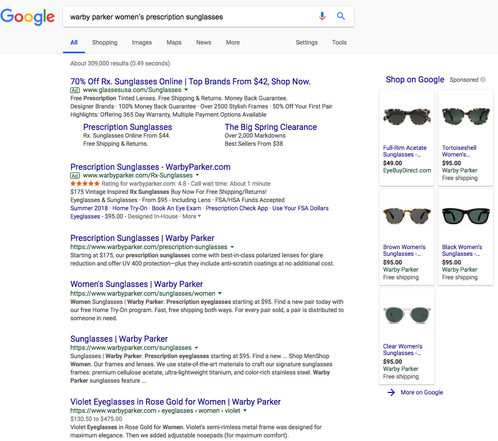 google serp results