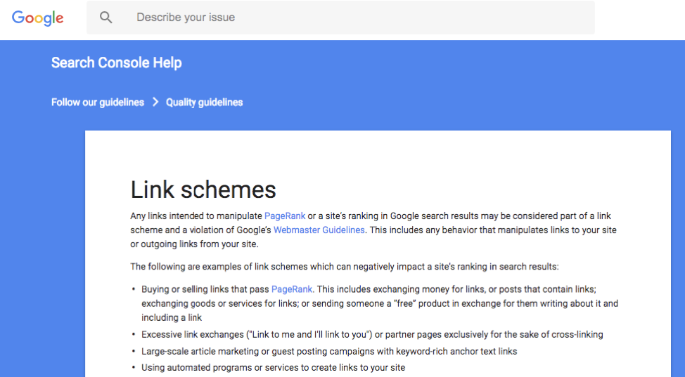 Google’s Webmaster Guidelines on link schemes