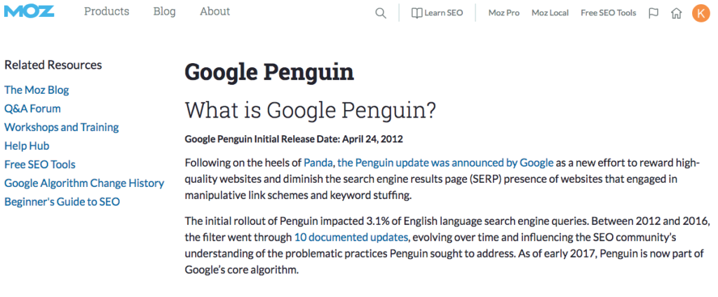 penguin google algorithm